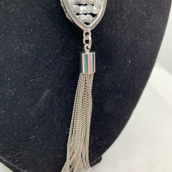 Silver Beaded Long Necklace with Tassels - Picture 4 of 7